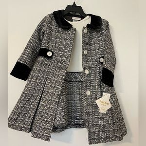 Size 3T BLUEBERI GOLD Black White Gold Party Holiday Tweed Dress 2 Piece
